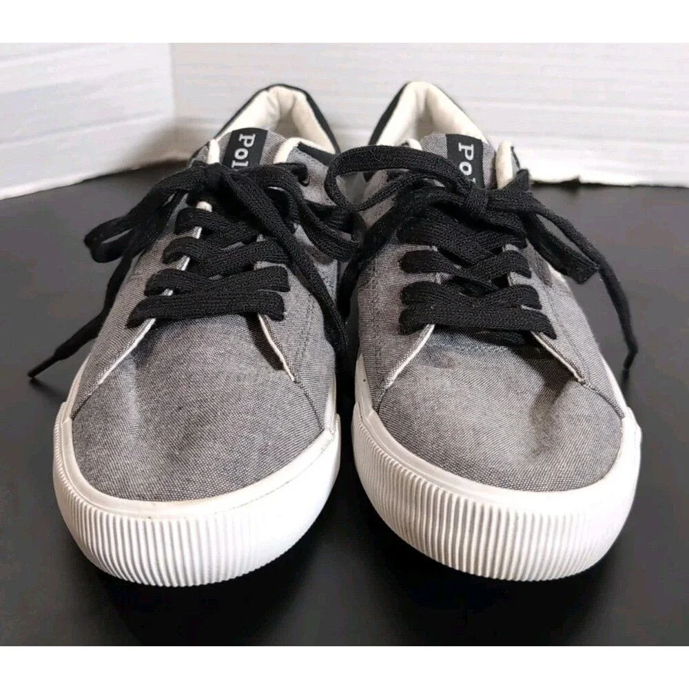 POLO RALPH LAUREN MEN'S SHOES CANVAS GRAY LOW TOP SNEAKERS SIZE 6.5 EUC